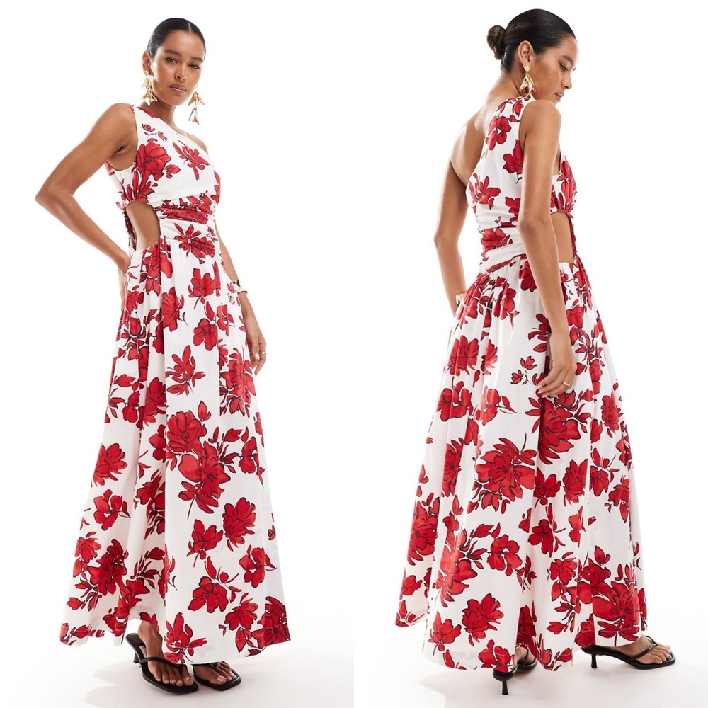 New Abercrombie & Fitch One Shoulder Cutout Floral Printed Maxi Dress